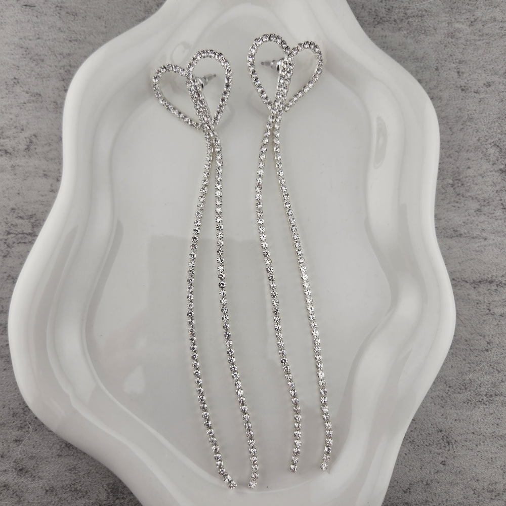 Vday Gift 💖 Heart Rhinestone Drop Statement Earrings | 5 Inch Dangle Earrings✨️